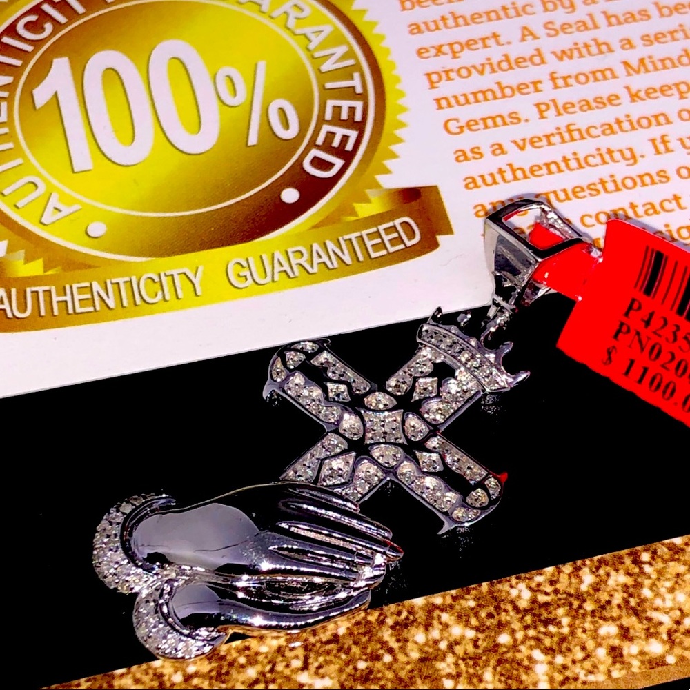 Real Diamond cross prayer hand pendant not CZ Wow!